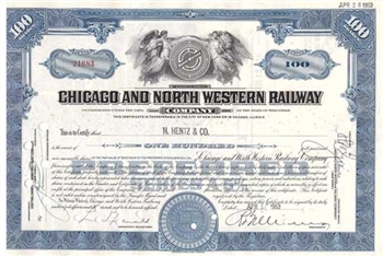 Chicago and North Western Railway Co. Stock Certificate - Blue