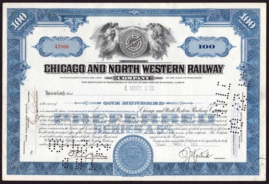 Chicago and North Western Railway Co. Stock Certificate - Blue