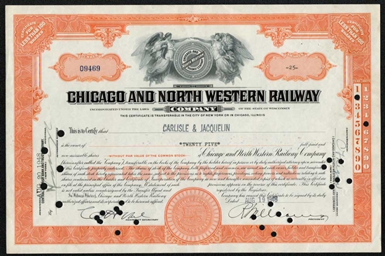 Chicago and North Western Railway Co. Stock Certificate - Orange