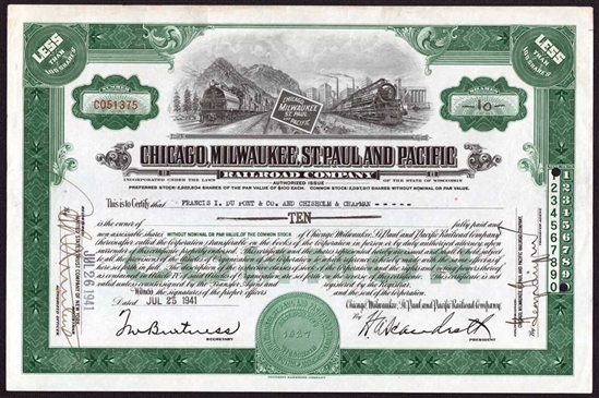 Chicago, Milwaukee, St. Paul and Pacific Railroad Company Stock Certificate
