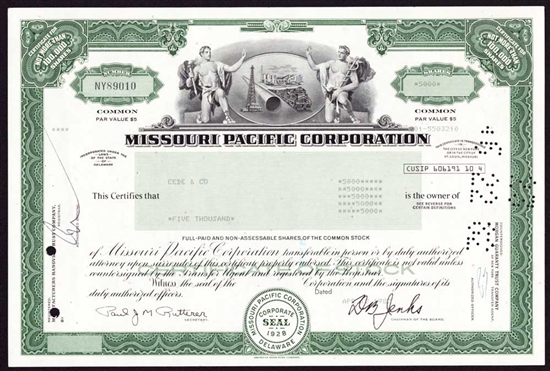 Missouri Pacific Railroad Company Stock Certificate