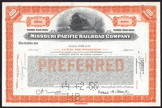 Missouri Pacific Railroad Company Stock Certificate
