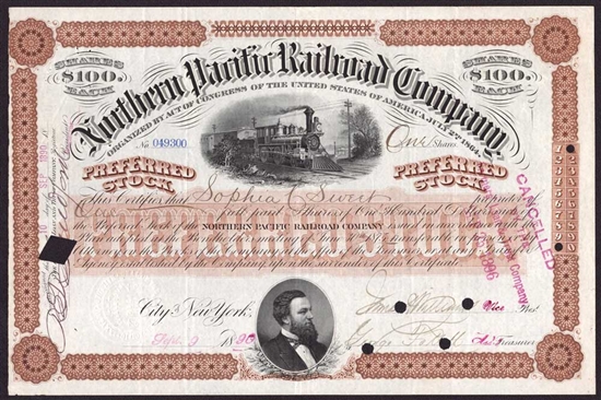 1890 Northern Pacific Railroad Co Stock Certificate
