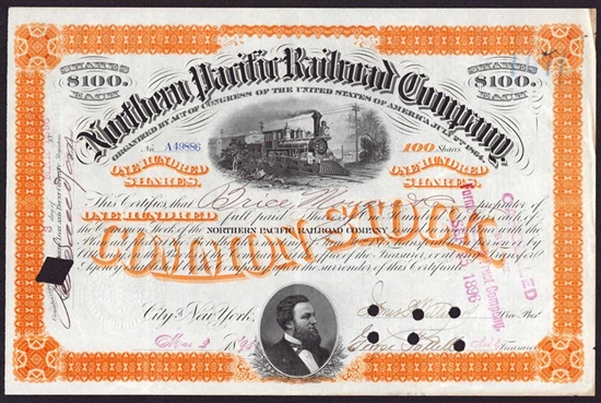 1893 Northern Pacific Railroad Co Stock Certificate