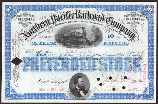 1895 Northern Pacific Railroad Co Stock Certificate