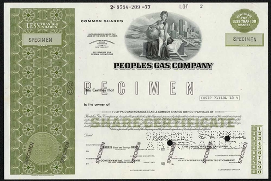 Peoples Gas Company Specimen Stock - Olive