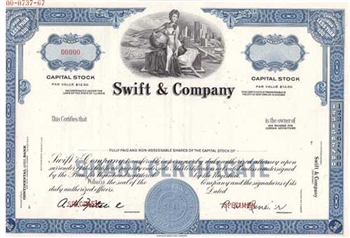 Swift & Company Specimen Stock Certificate - Blue