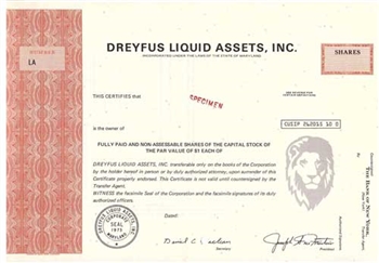 Dreyfus Liquid Assets, Inc. Specimen Stock Certificate