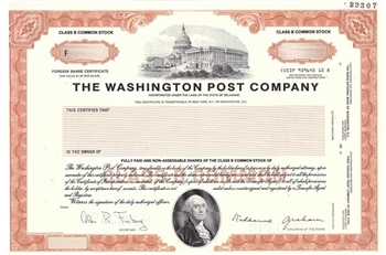 The Washington Post Company Certificate - Specimen