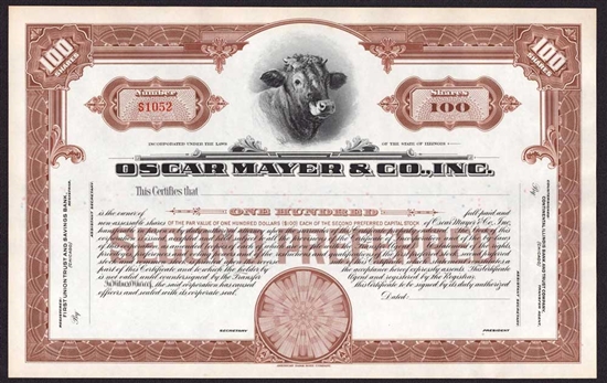 Oscar Mayer & Co., Inc Stock Certificate