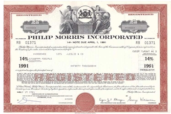 Philip Morris Inc. $40,000 Bond Certificate - 14% Interest