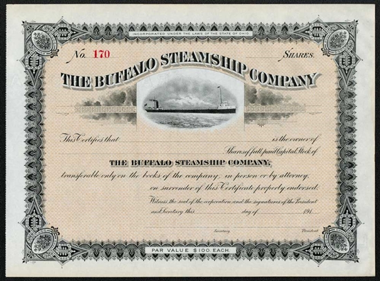 The Buffalo Steamship Company Stock Certificate