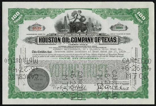 Houston Oil Company of Texas Stock Certificate