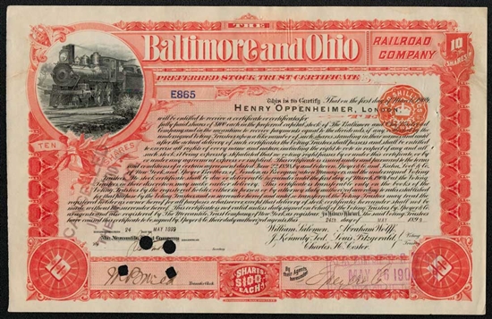 1899 Baltimore and Ohio (B&O) Railroad Co. Stock