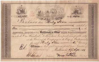 1856 Baltimore and Ohio (B&O) Railroad Co. Stock - Pre Civil War