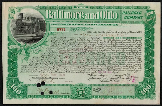 1899 Baltimore and Ohio (B&O) Railroad Co. Stock