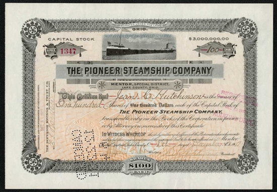 1917 The Pioneer Steamship Company Stock Certificate