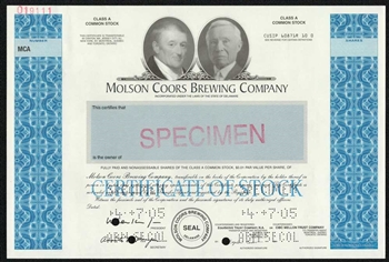 Molson Coors Brewing Co. Specimen Stock Certificate
