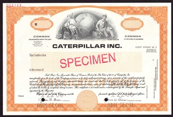 Caterpillar Tractor Company Specimen Stock Certificate