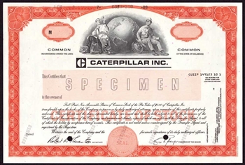 Caterpillar Tractor Company Specimen Stock Certificate