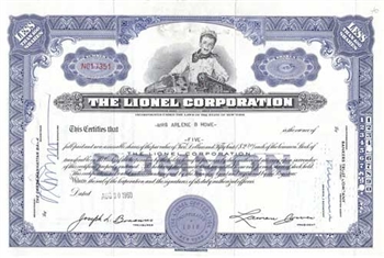 The Lionel Corporation Stock Certificate - Purple