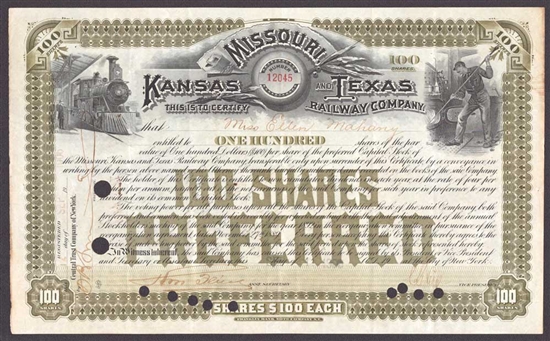 Missouri Kansas and Texas Railway Co. Stock Certificate