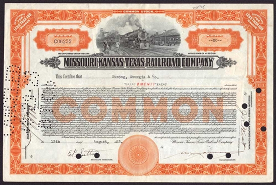 Missouri Kansas Texas Railroad Co Stock Certificate