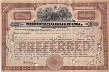 1924 Orpheum Circuit Inc. Stock Certificate