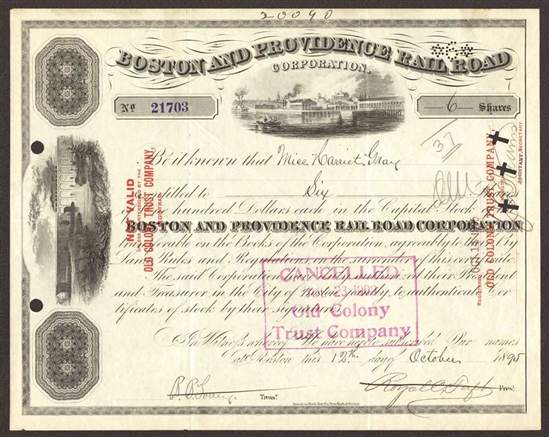 Boston and Providence Rail Road Signed by Royal C. Taft