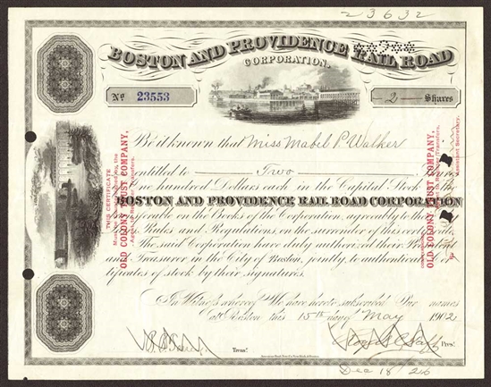 Boston and Providence Rail Road Signed by Royal C. Taft