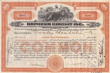 1920s Orpheum Circuit Stock Certificate