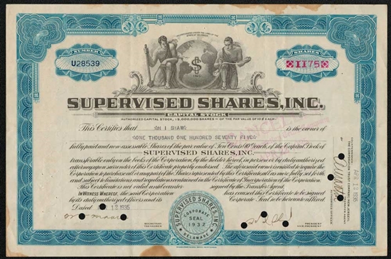 1935 Supervised Shares, Inc. Stock Certificate