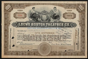 1925 Loew's Boston Theatres Co. Stock Certificate