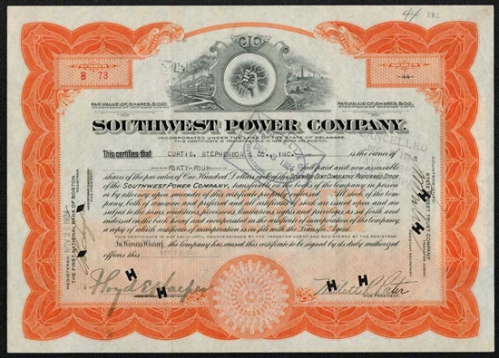 1924 Southwest Power Company Stock Certificate