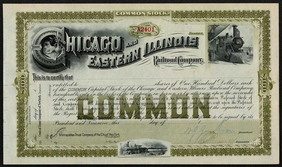 1800s Chicago and Eastern Illinois Stock Certificate