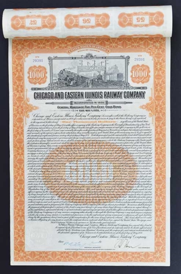 1921 Chicago and Eastern Illinois Railway Bearer Bond