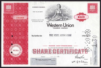 Western Union Telegraph Corporation Stock Certificate