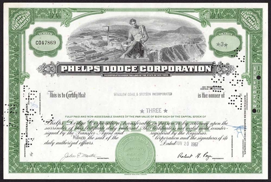 Phelps Dodge Corporation Stock Certificate