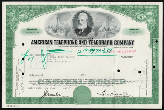 American Telephone and Telegraph Stock Certificate