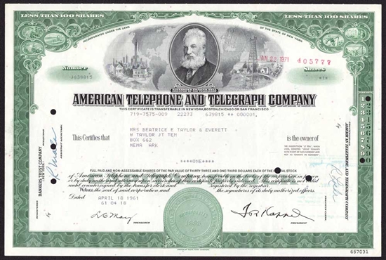 American Telephone and Telegraph Stock Certificate