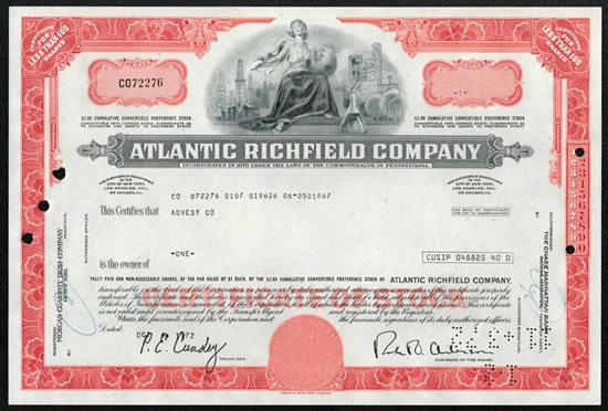 Atlantic Richfield Company Stock Certificate - Red