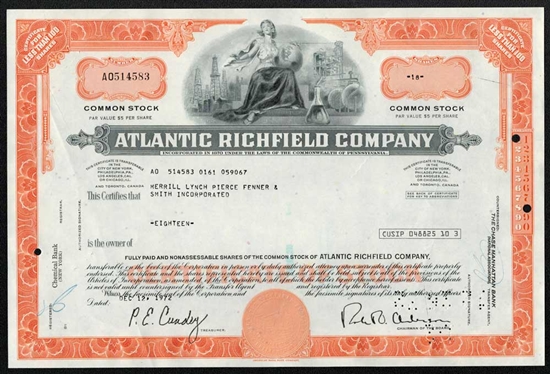Atlantic Richfield Company Stock Certificate | Atlantic Richfield Oil Company