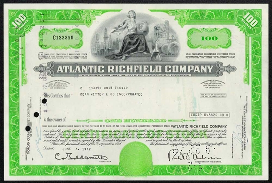 Atlantic Richfield Company Stock Certificate - 100sh
