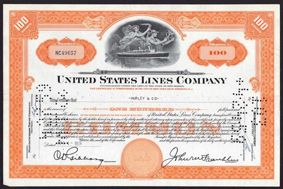 United States Lines Company Stock Certificate