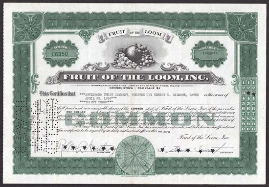 Fruit of the Loom Inc. Stock Certificate