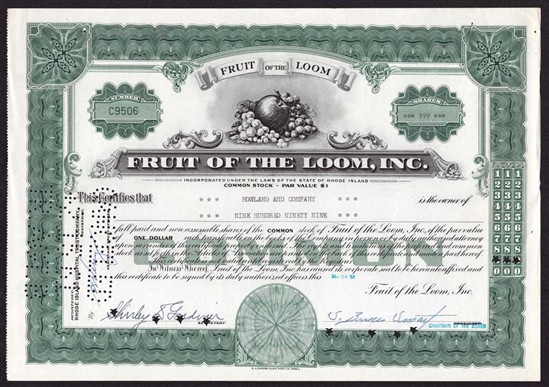 Fruit of the Loom Inc. Stock Certificate