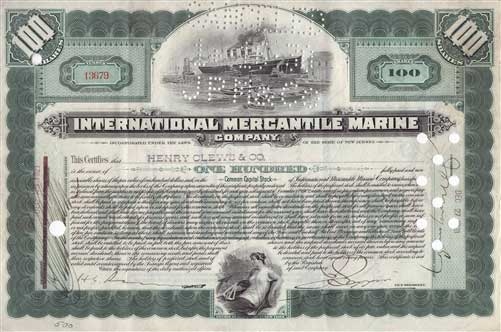 International Mercantile Marine Stock Certificate