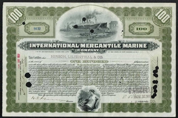 International Mercantile Marine Stock Certificate - early 100 Share