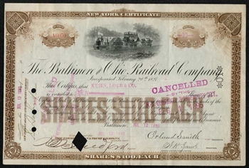 The Baltimore and Ohio (B&O) Railroad Company Stock Certificate 1893
