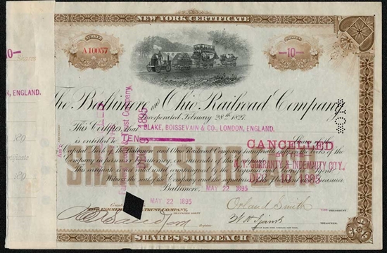 The Baltimore and Ohio (B&O) Railroad Company Stock Certificate 1895